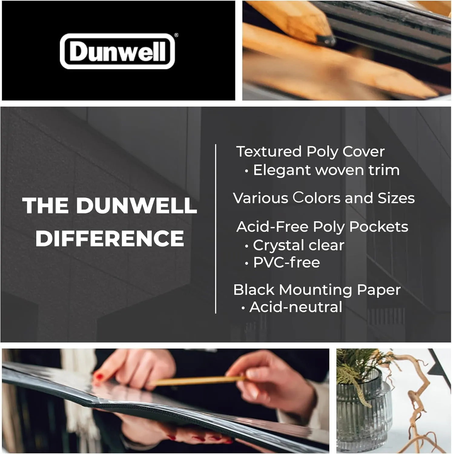 Dunwell 11x14 Art Portfolio Binder with Mounting Paper (Black), Large Portfolio Folder for Artwork Storage, 24 Sleeves Displays 48 Pages, 11 x 14 Presentation Book, Acid-Free Poly