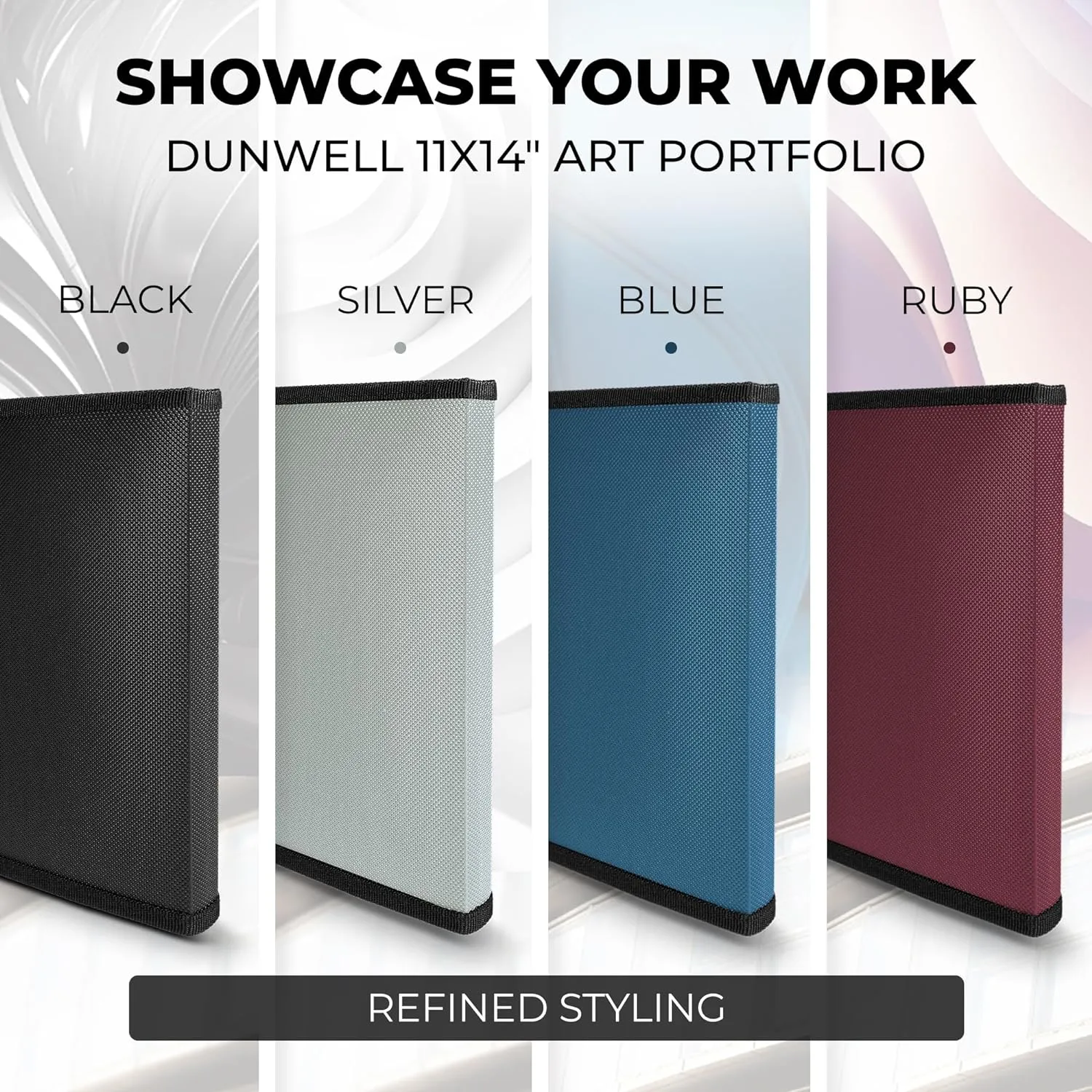 Dunwell 11x14 Art Portfolio Binder with Mounting Paper (Black), Large Portfolio Folder for Artwork Storage, 24 Sleeves Displays 48 Pages, 11 x 14 Presentation Book, Acid-Free Poly