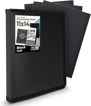 Dunwell 11x14 Art Portfolio Binder with Mounting Paper (Black), Large Portfolio Folder for Artwork Storage, 24 Sleeves Displays 48 Pages, 11 x 14 Presentation Book, Acid-Free Poly