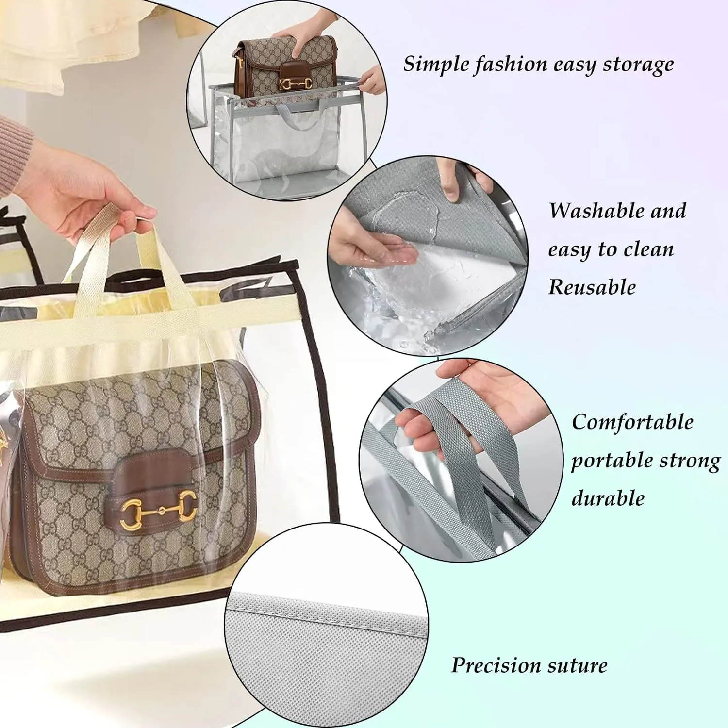 Dust Bags for Handbags - Purse Storage Organizer for Closet Moistureproof and Dustproof Cover Hanging with Zipper and Handle (Black-2XL)
