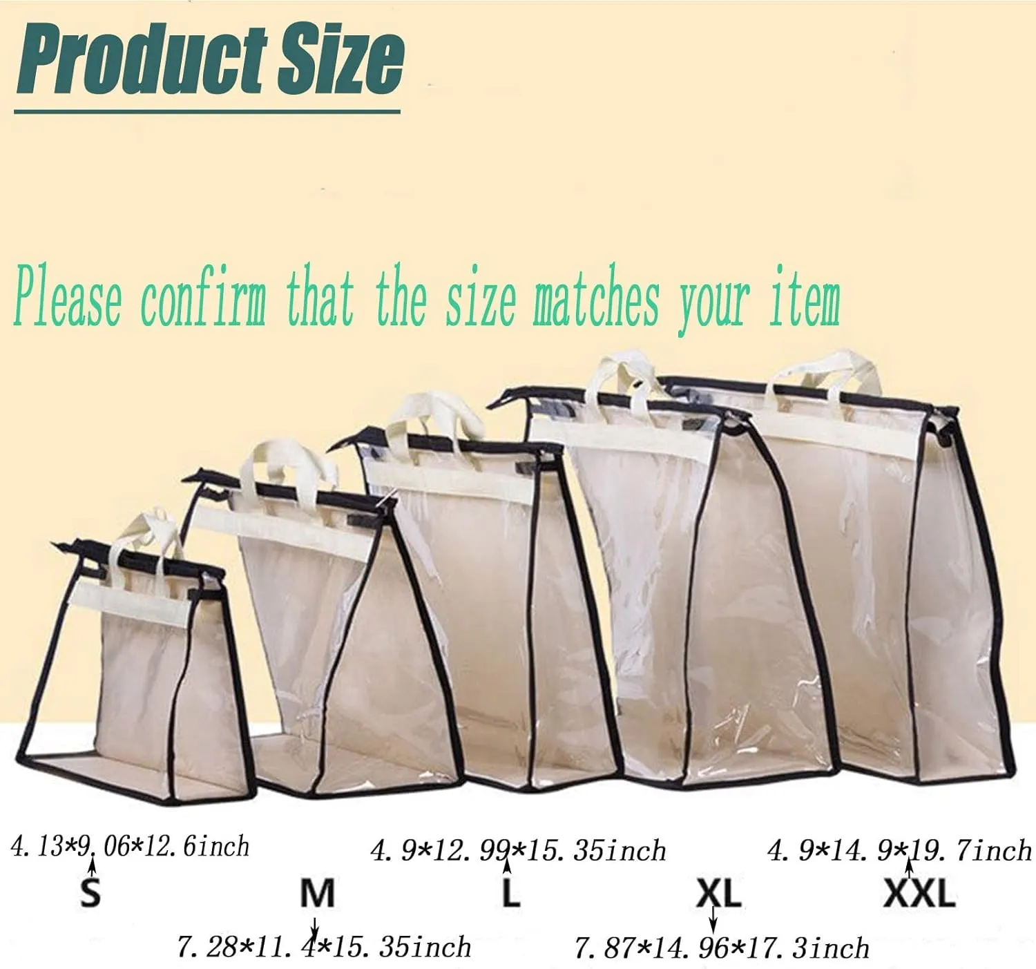 Dust Bags for Handbags - Purse Storage Organizer for Closet Moistureproof and Dustproof Cover Hanging with Zipper and Handle (Black-2XL)