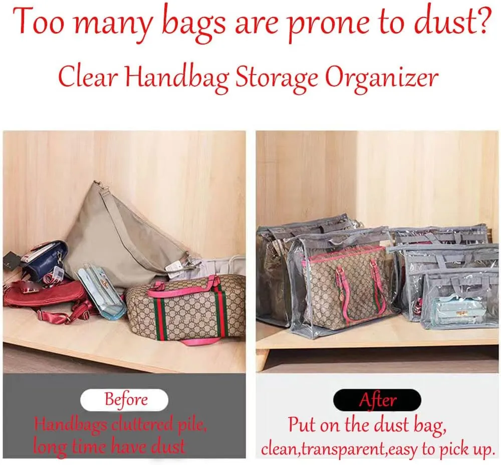 Dust Bags for Handbags - Purse Storage Organizer for Closet Moistureproof and Dustproof Cover Hanging with Zipper and Handle (Black-2XL)