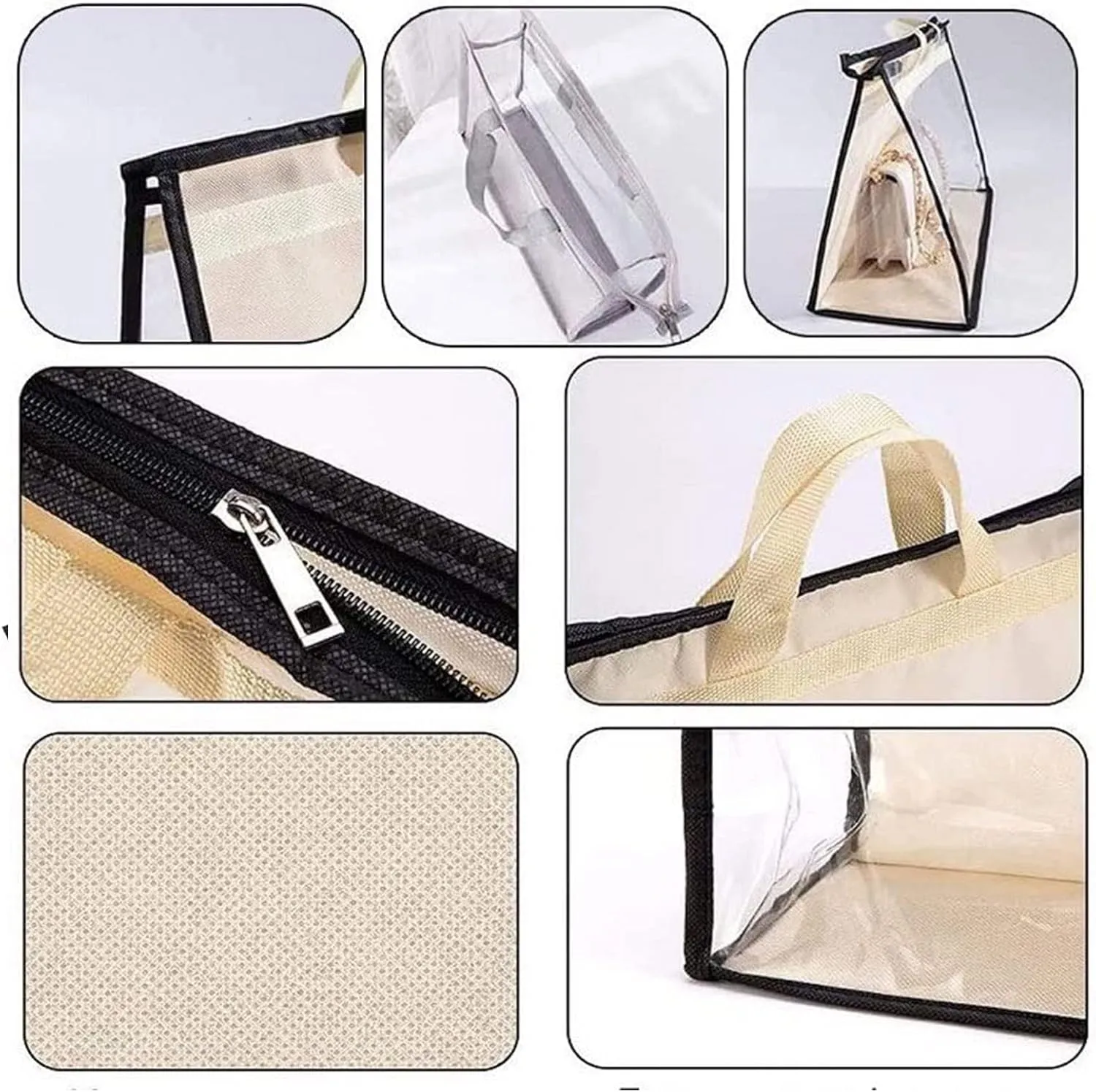 Dust Bags for Handbags - Purse Storage Organizer for Closet Moistureproof and Dustproof Cover Hanging with Zipper and Handle (Black-2XL)