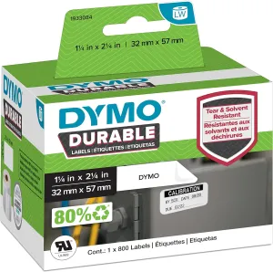 DYMO LW Durable Industrial Labels for LabelWriter Label Printers, White Poly, 2-1/4” x 1-1/4”, 1 Roll of 800