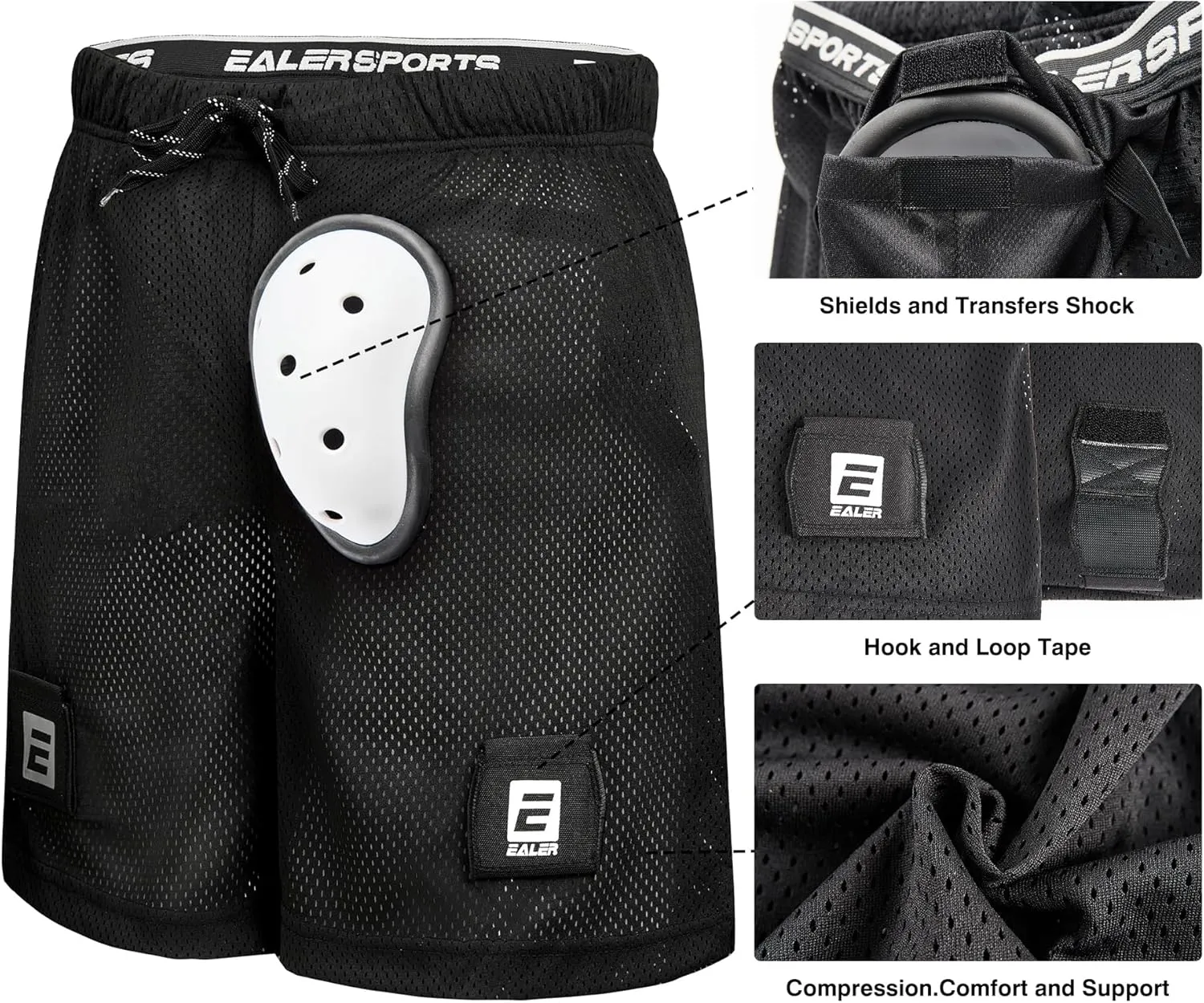 EALER HSM400 Men’s Loose Hockey Shorts Supporter, Core Mesh Jock Hockey Shorts Jock Pants with BioFlex Cup Included
