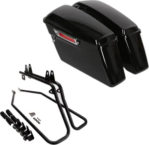 ECOTRIC Hard Saddlebags w/Conversion Brackets Compatible with Harley Softail Fatboy Heritage 1984-2017 Fat Boy Deluxe Motorcycle Saddle Bags Black - 2 Packages