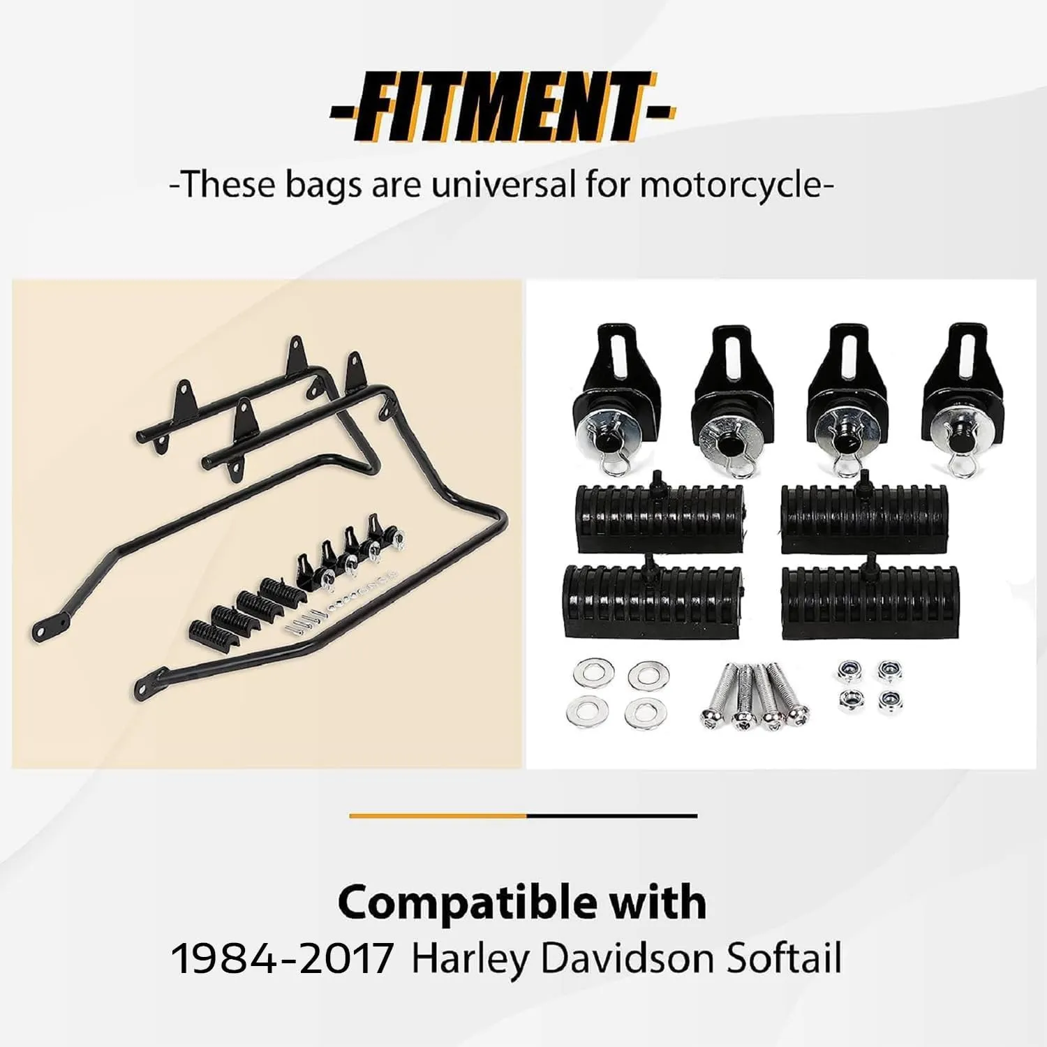 ECOTRIC Hard Saddlebags w/Conversion Brackets Compatible with Harley Softail Fatboy Heritage 1984-2017 Fat Boy Deluxe Motorcycle Saddle Bags Black - 2 Packages