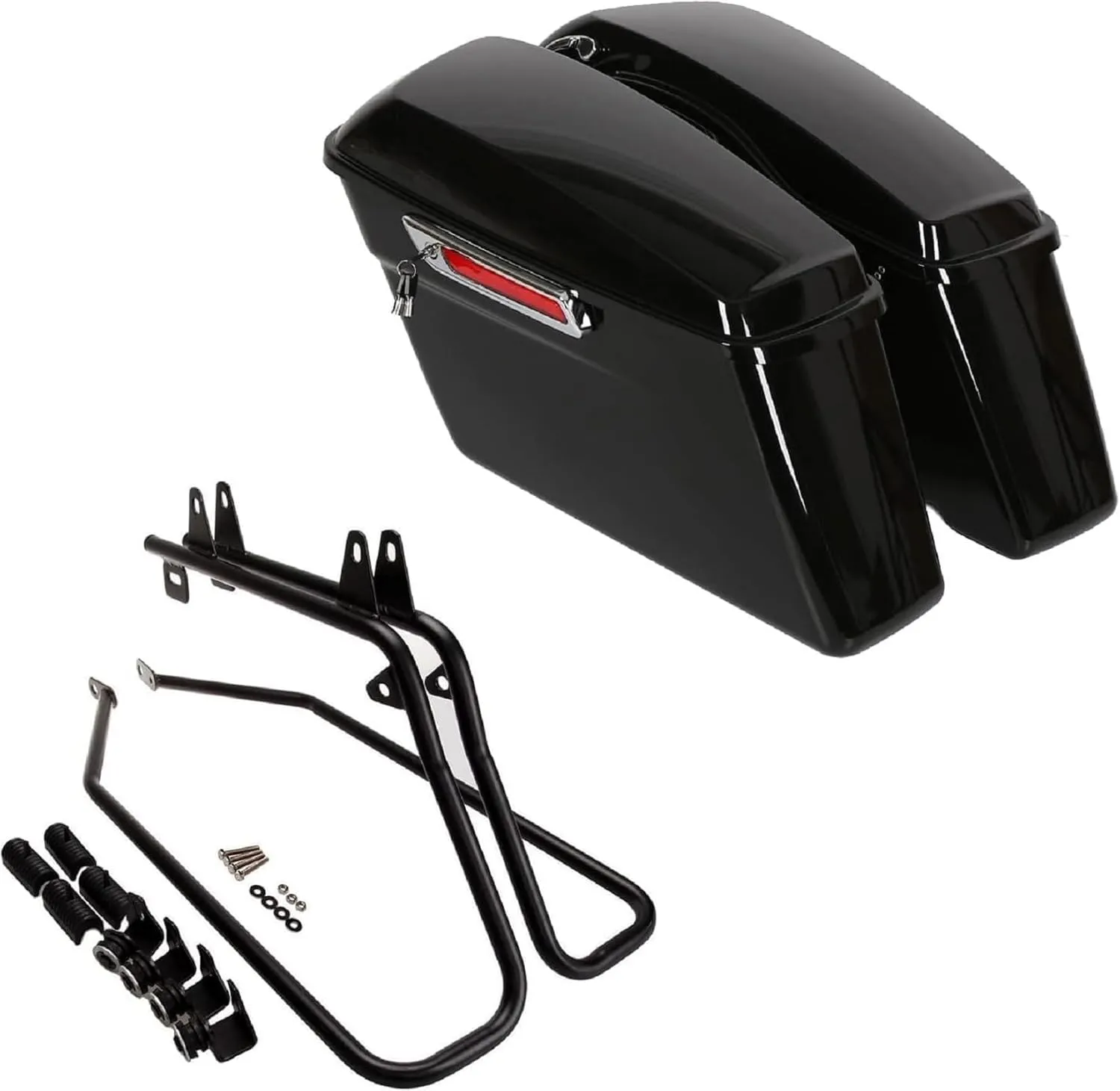 ECOTRIC Hard Saddlebags w/Conversion Brackets Compatible with Harley Softail Fatboy Heritage 1984-2017 Fat Boy Deluxe Motorcycle Saddle Bags Black - 2 Packages