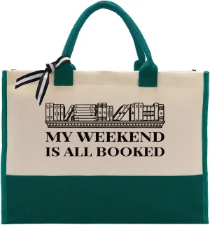 EDCTO Cute Tote Bag, Cotton Canvas Tote Bag, Library Canvas Bag, Birthday Gift for Women Teens, Womens Weekend Bag, Gift for Camping Picnic Beach Travel Vacation, My Weekend is All Booked C
