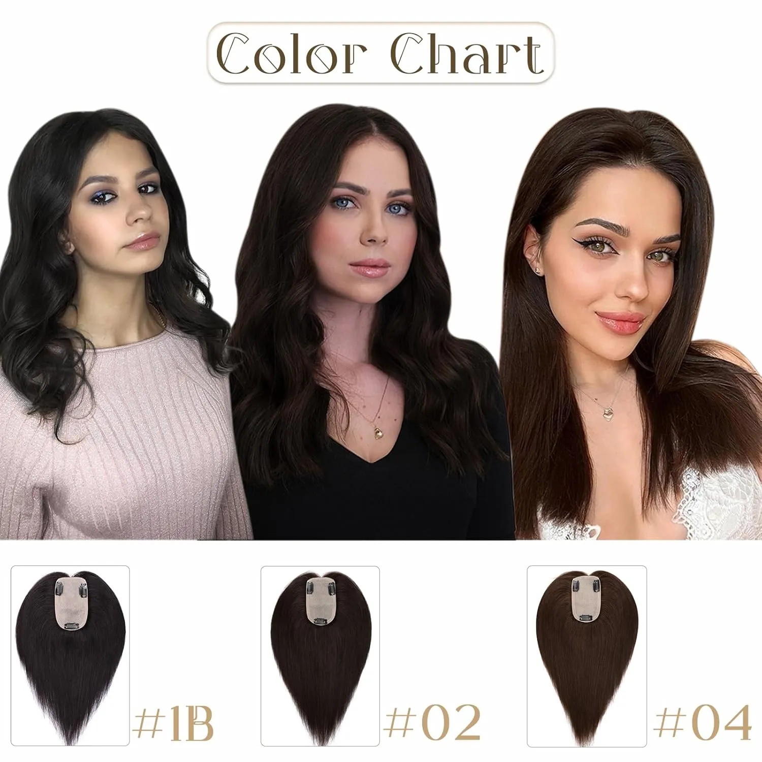 Elailite Hair Toppers for Women - Real Human Hair Free Parting for Thinning Cover, Clip in Pieces for Loss, Gray Fine Hair - 8 Inch #4 Chocolate Brown
