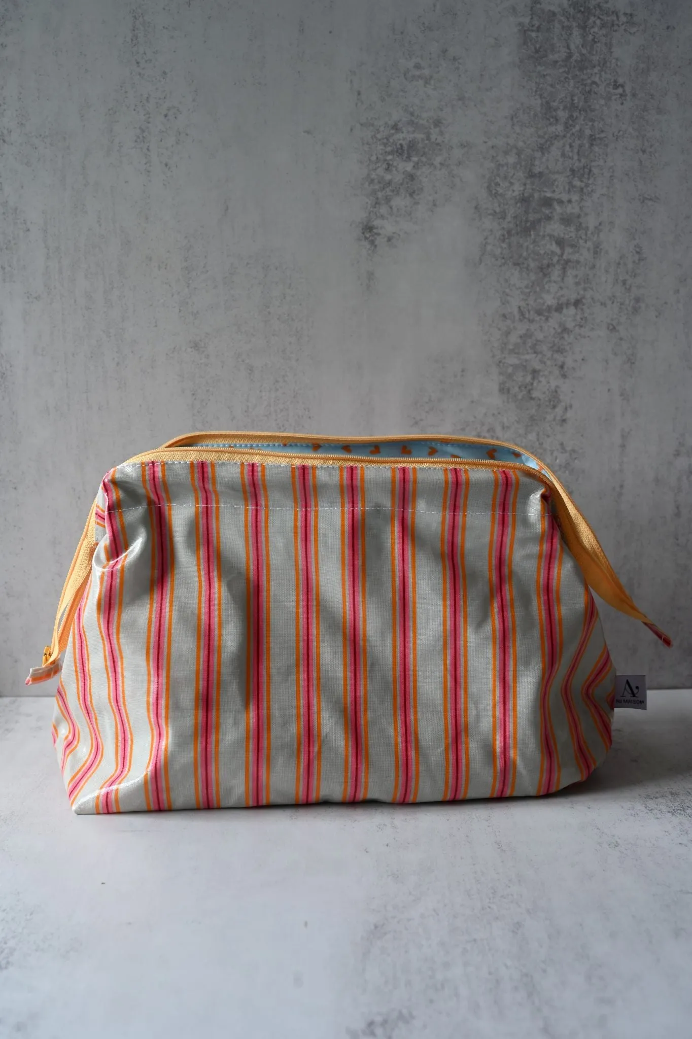 Electric Pink & Sand Striped Wash Bags