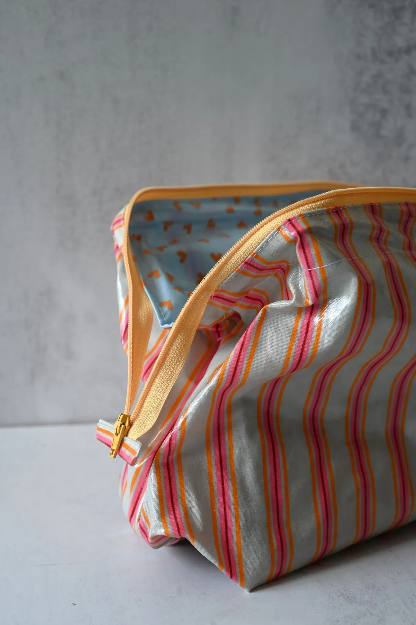 Electric Pink & Sand Striped Wash Bags