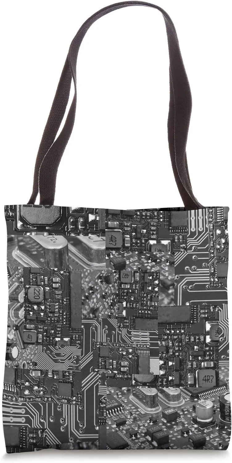Electronic Pattern Circuit Board Image Print Collage Grey Tote Bag