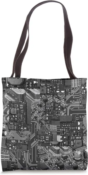Electronic Pattern Circuit Board Image Print Collage Grey Tote Bag