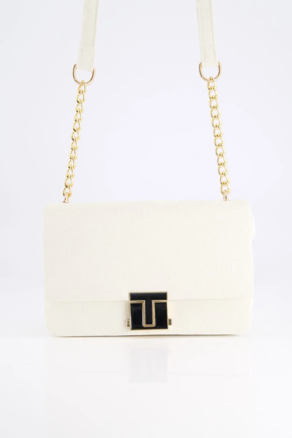 Elegant Ivory Embossed Shoulder Bag