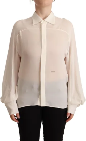 Elegant Off White Silk Long Sleeve Women's Blouse
