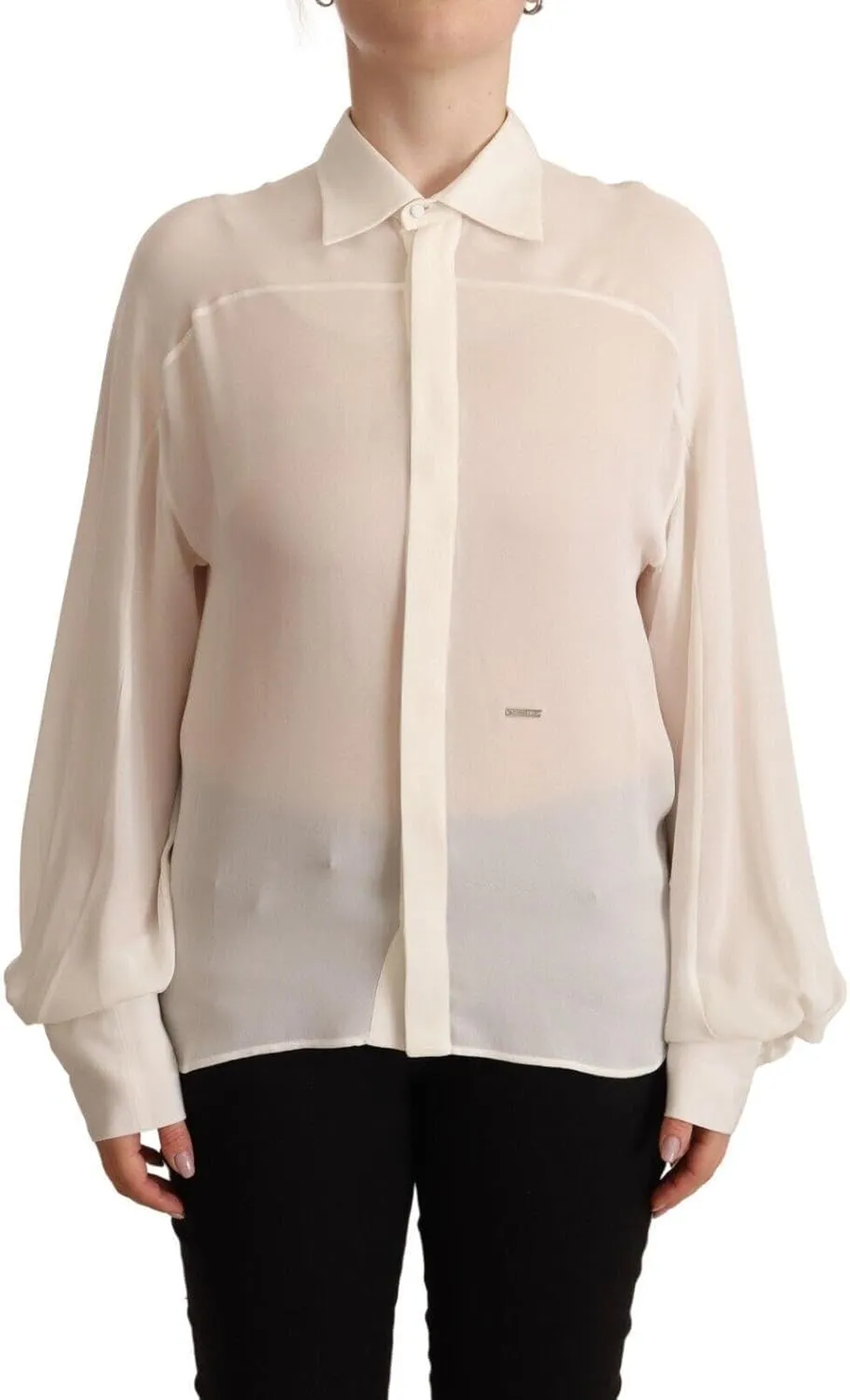Elegant Off White Silk Long Sleeve Women's Blouse