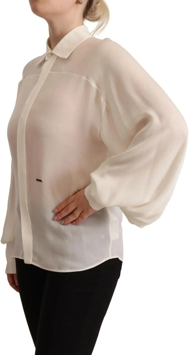 Elegant Off White Silk Long Sleeve Women's Blouse