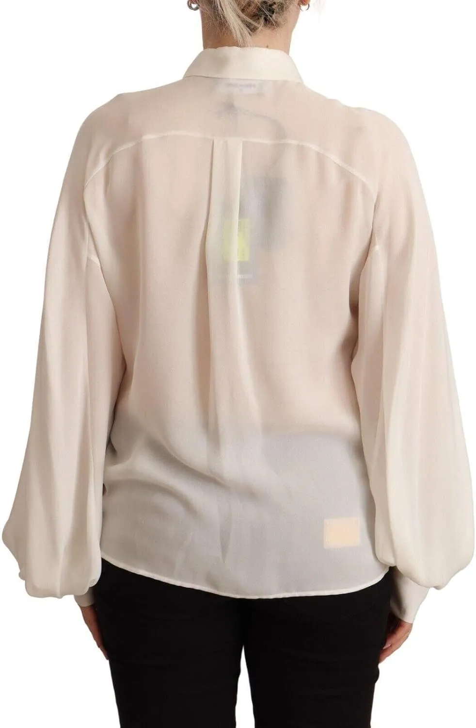 Elegant Off White Silk Long Sleeve Women's Blouse