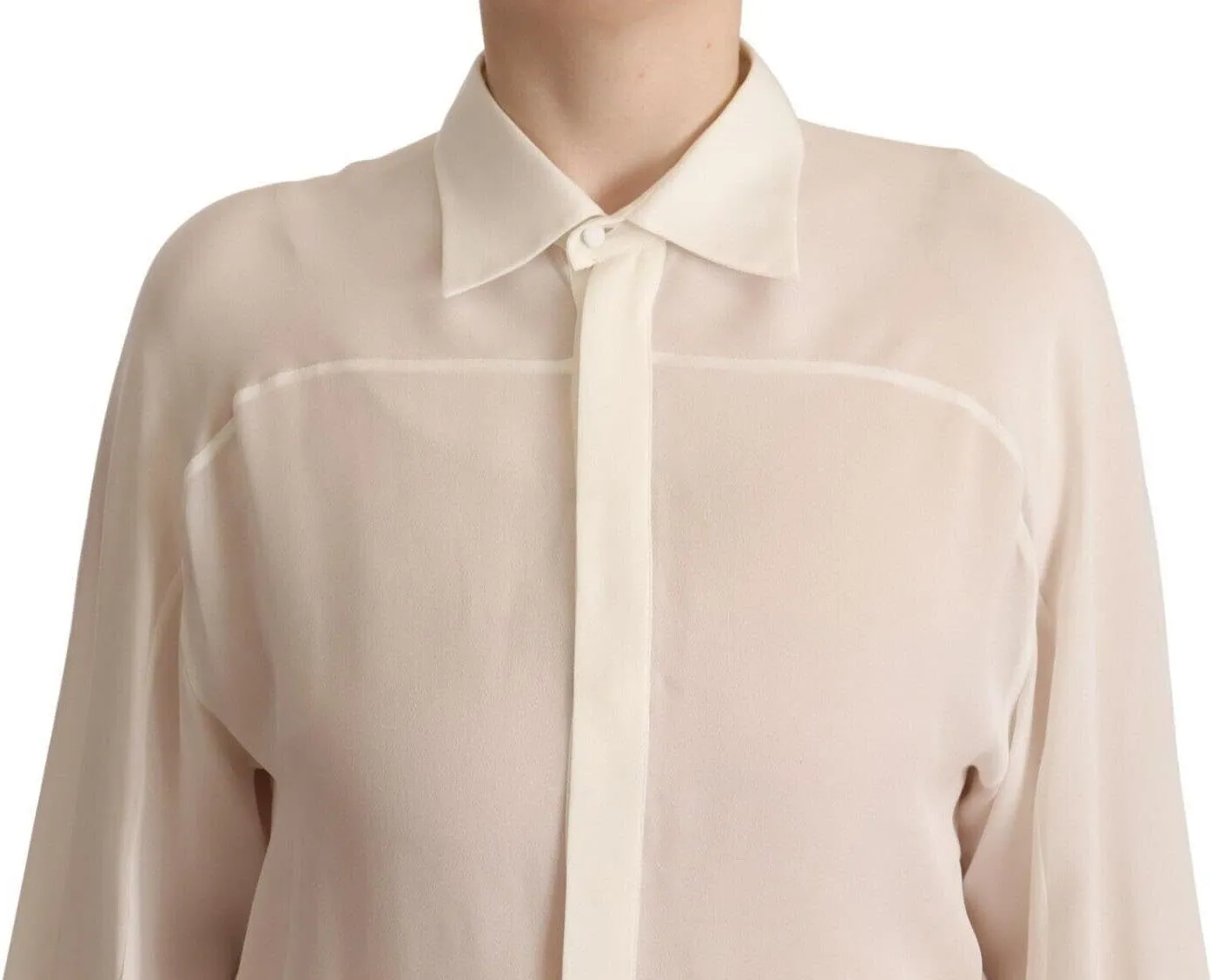 Elegant Off White Silk Long Sleeve Women's Blouse
