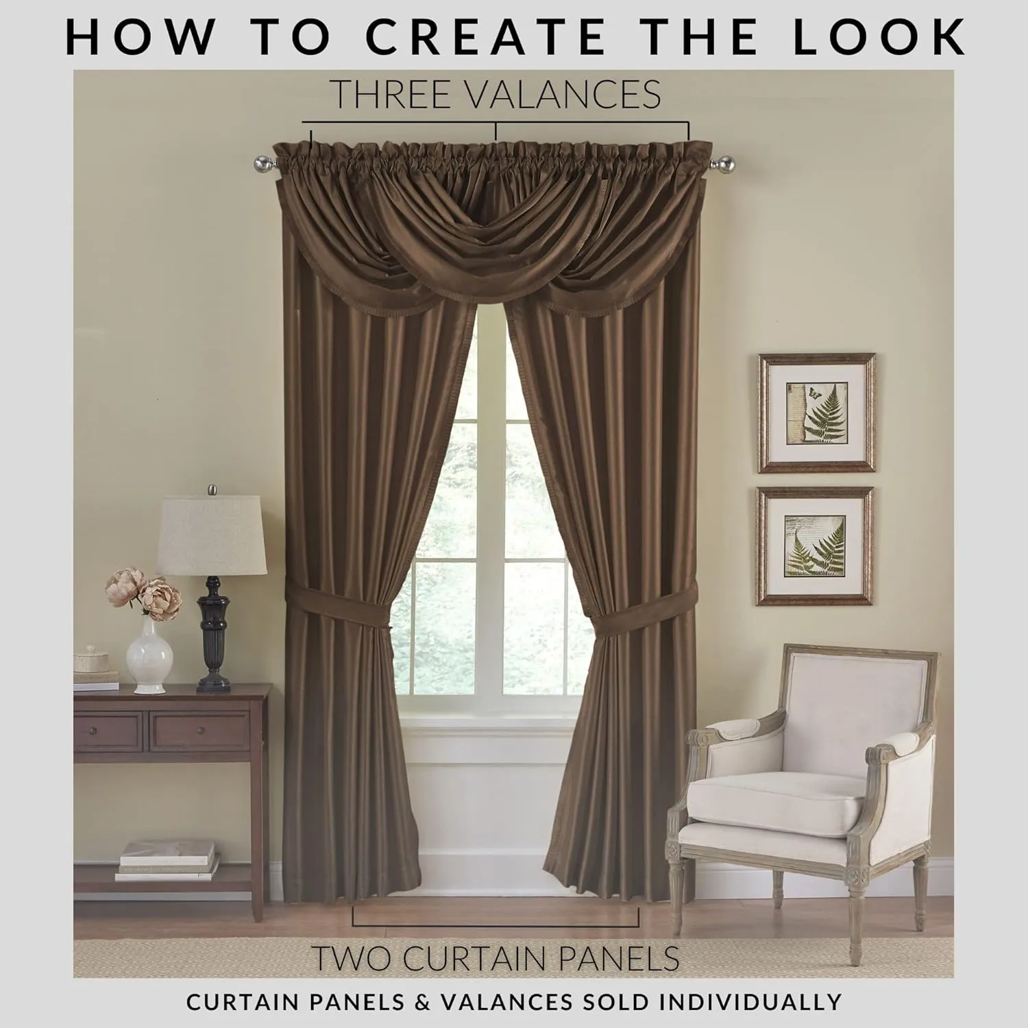 Elrene Home Fashions Versailles Faux-Silk Room-Darkening Curtain Panel, Blackout Curtain with Rod Pocket, 52 Inches by 95 Inches, Chocolate Brown, 1 Panel