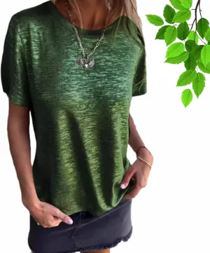 Emboadlie Gold Foil Short-Sleeved T-Shirt, Women's Round Neck Short-Sleeved Summer T-Shirt, Gold Foil Shortsleeved