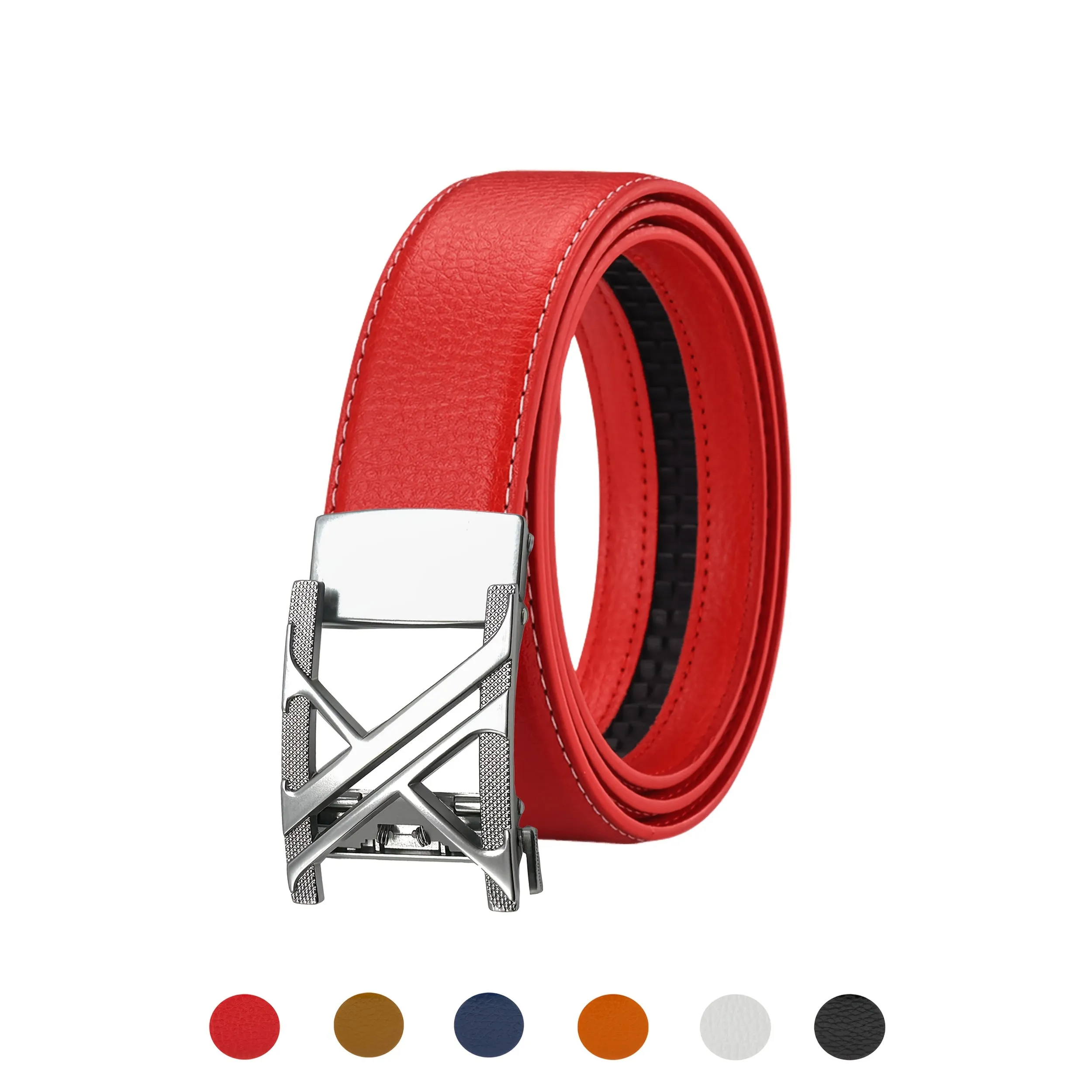 Embossed PVC Belt with Alloy Buckle Unisex Business/Casual Style