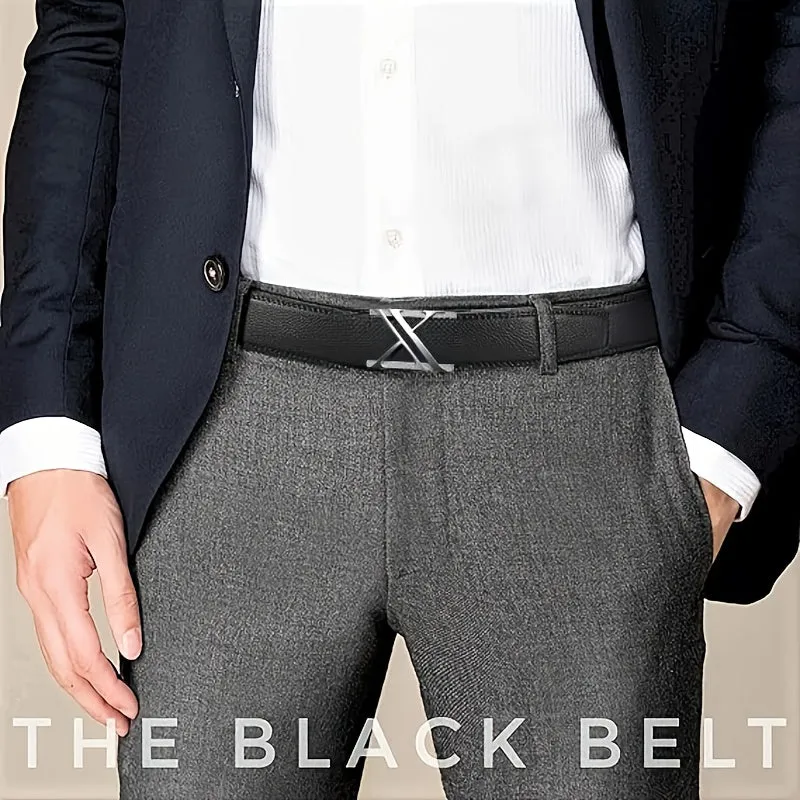 Embossed PVC Belt with Alloy Buckle Unisex Business/Casual Style