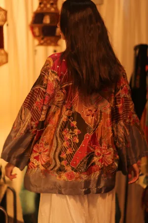 EMBROIDERED SILK SHORT KIMONO CARINE