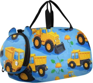Engineering Vehicle Yellow Girl's Gym Duffel Bag with Shoes Compartment Large Capacity Gymnastics Sports Bag for Boys and Girls