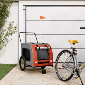Enhance Pet Adventures with Comfortable Bike Trailer, Durable Fabric and Iron Construction, Orange and Gray