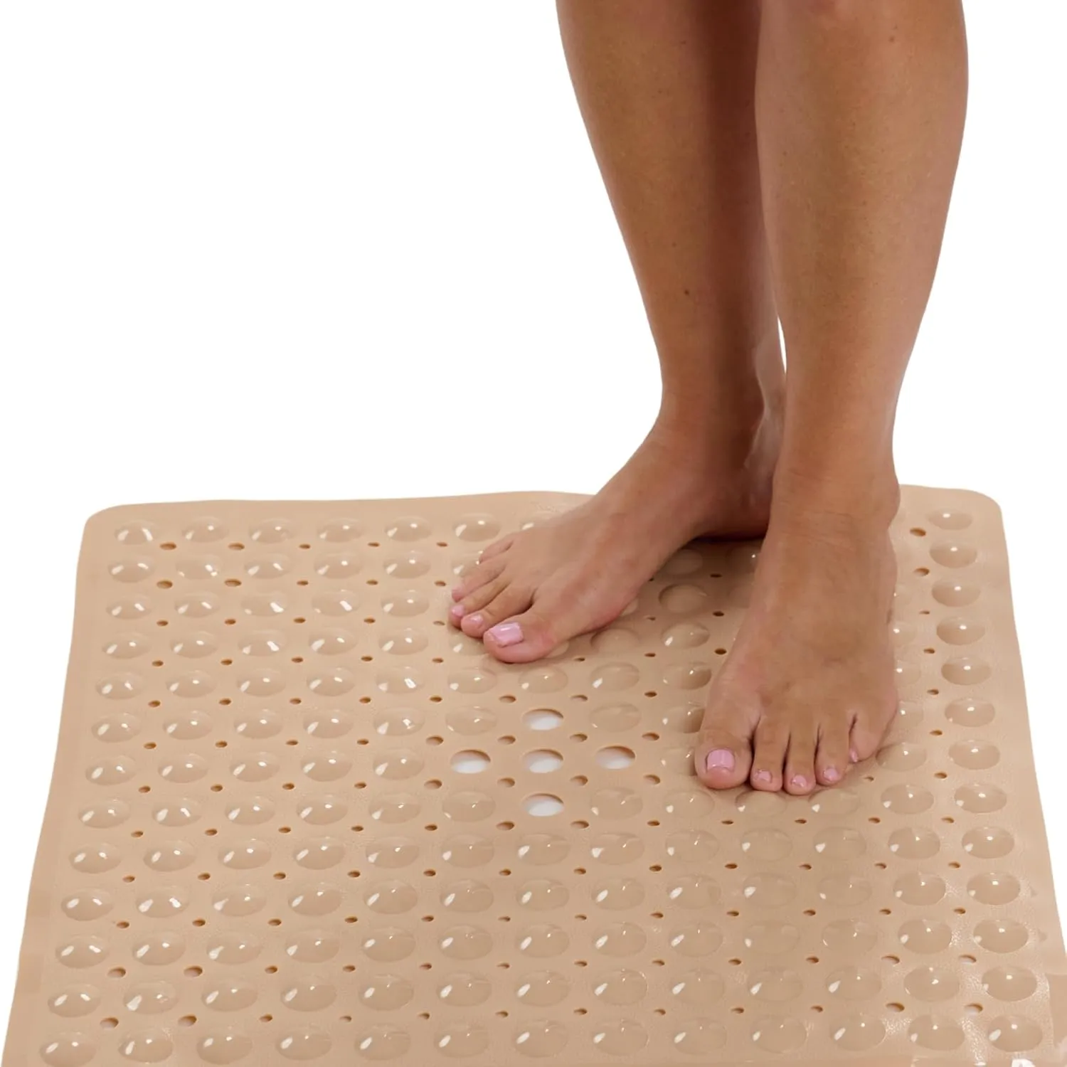 ENKOSI 21 x 21 inch Square Non-Slip Shower Mat – Anti-Slip Shower Mats for Inside Shower – Secure Grip for Shower Stall Floors – Quick-Dry with Drain Holes (21x21 Beige)