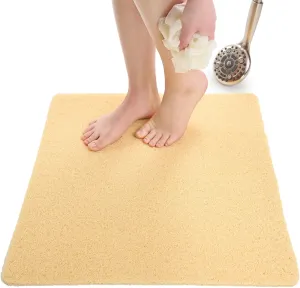 Enkosi Loofah Shower Mat Non-Slip - Anti-Slip Bath Mat for Inside Showers, Tub, Bathtub, Bathroom - Quick Dry PVC with Drain Holes - Cushioned Safety Grip - Secure for Kids and Elderly (Beige 24x24)