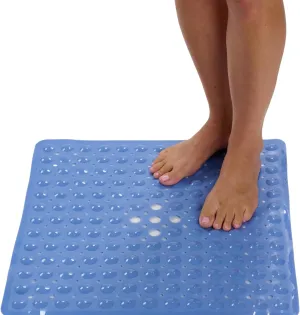 ENKOSI Square Shower Mat – 21 x 21 Inch Non-Slip Bathroom Shower Stall Mat with Suction Cups and Drain Holes – Anti-Slip Bathtub Shower Mats for Inside Shower (21x21 Aqua Blue)