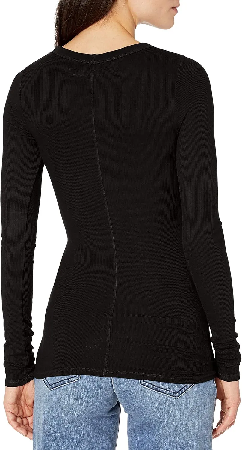 Enza Costa Women’s Stretch Silk Rib Fitted Long Sleeve Crew Neck Top