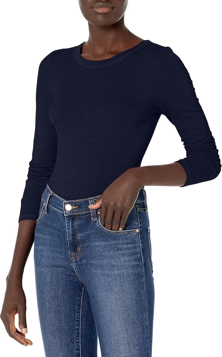 Enza Costa Women’s Stretch Silk Rib Fitted Long Sleeve Crew Neck Top