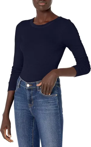 Enza Costa Women’s Stretch Silk Rib Fitted Long Sleeve Crew Neck Top