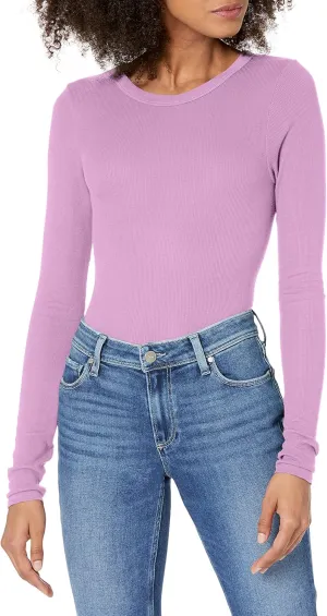 Enza Costa Women’s Stretch Silk Rib Fitted Long Sleeve Crew Neck Top