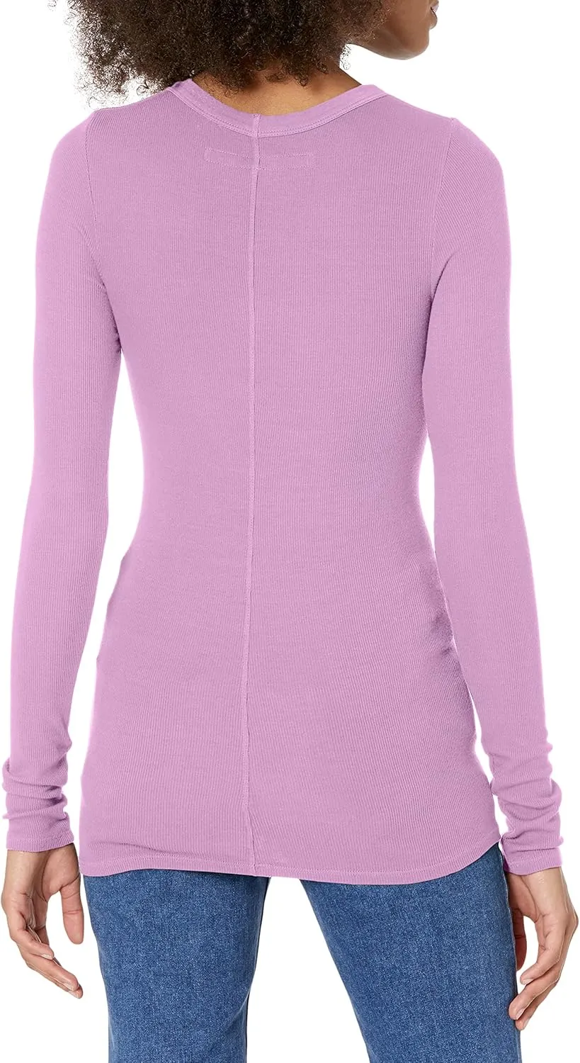 Enza Costa Women’s Stretch Silk Rib Fitted Long Sleeve Crew Neck Top