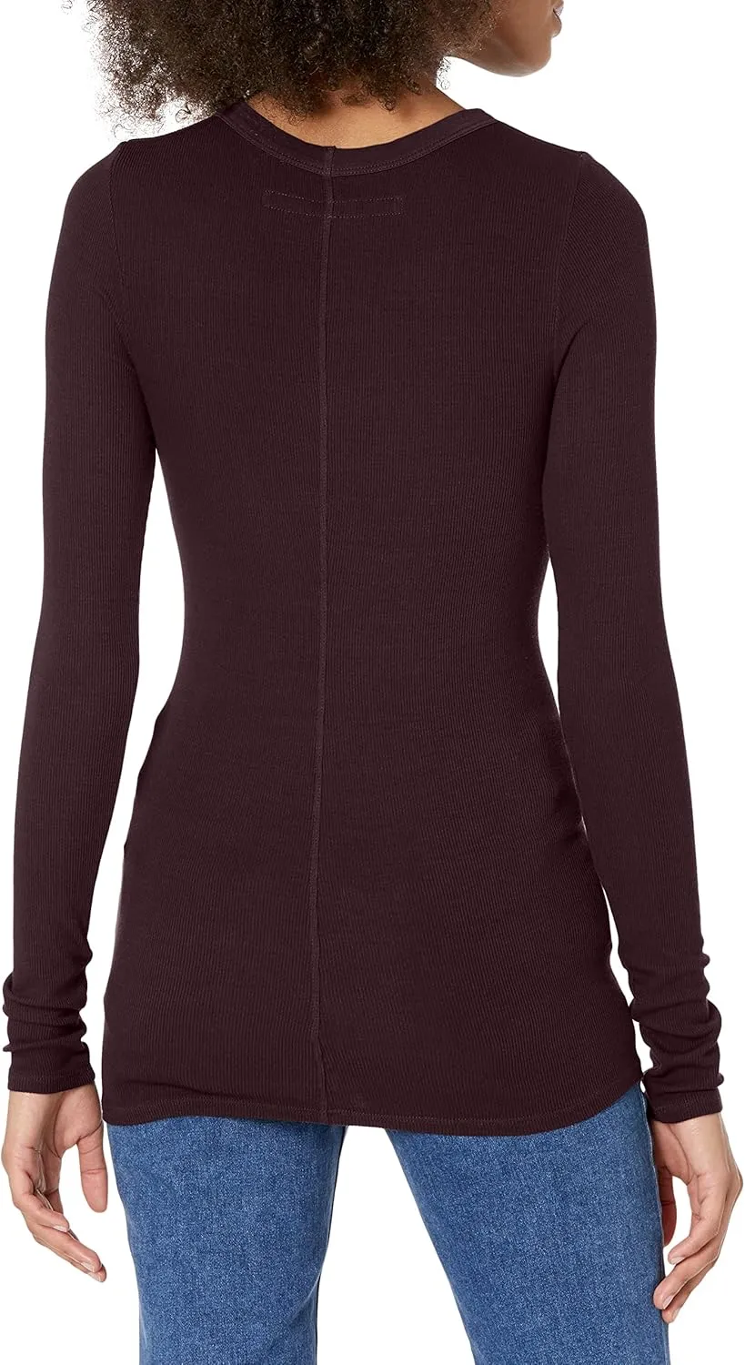 Enza Costa Women’s Stretch Silk Rib Fitted Long Sleeve Crew Neck Top