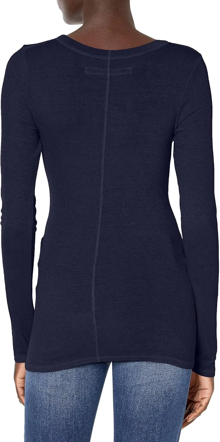 Enza Costa Women’s Stretch Silk Rib Fitted Long Sleeve Crew Neck Top