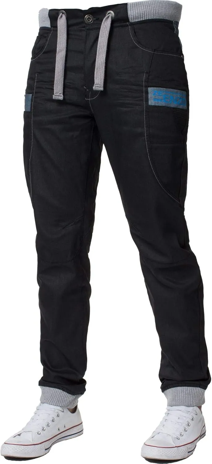 Enzo Mens Cuffed Denim Jogger Jeans Twill Pants