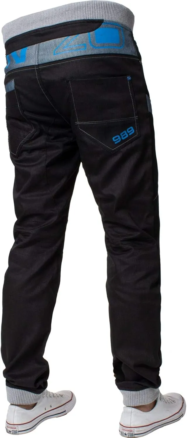Enzo Mens Cuffed Denim Jogger Jeans Twill Pants