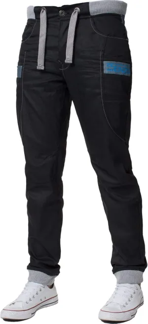 Enzo Mens Cuffed Denim Jogger Jeans Twill Pants
