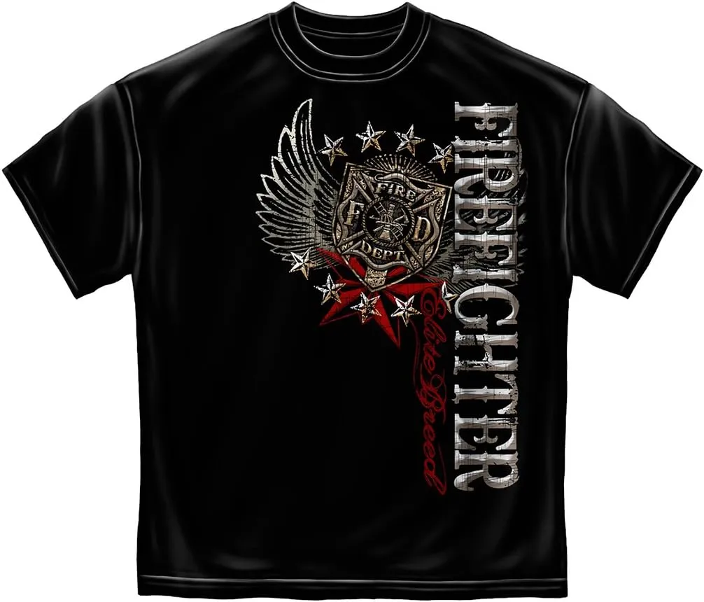 Erazor Bits Firefighter T-Shirt 100% Cotton Firefighter T Shirt Elite Breed Pride Duty Honor Silver Foil Firefighter Shirt