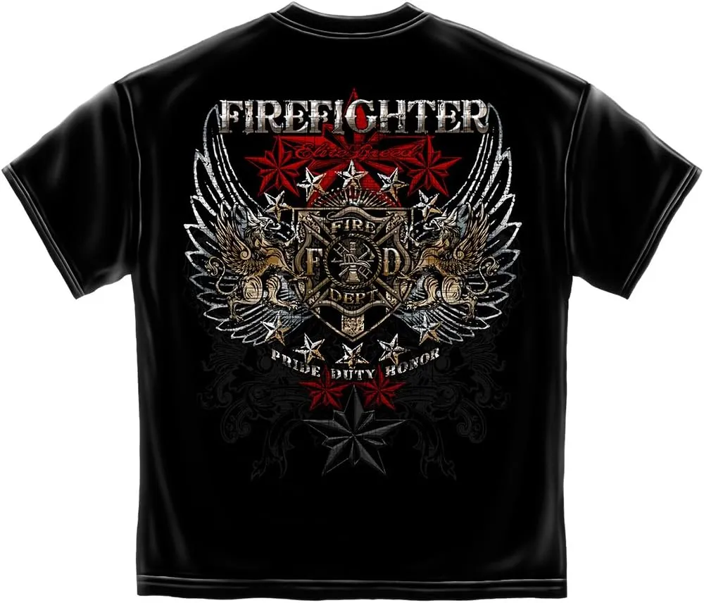 Erazor Bits Firefighter T-Shirt 100% Cotton Firefighter T Shirt Elite Breed Pride Duty Honor Silver Foil Firefighter Shirt