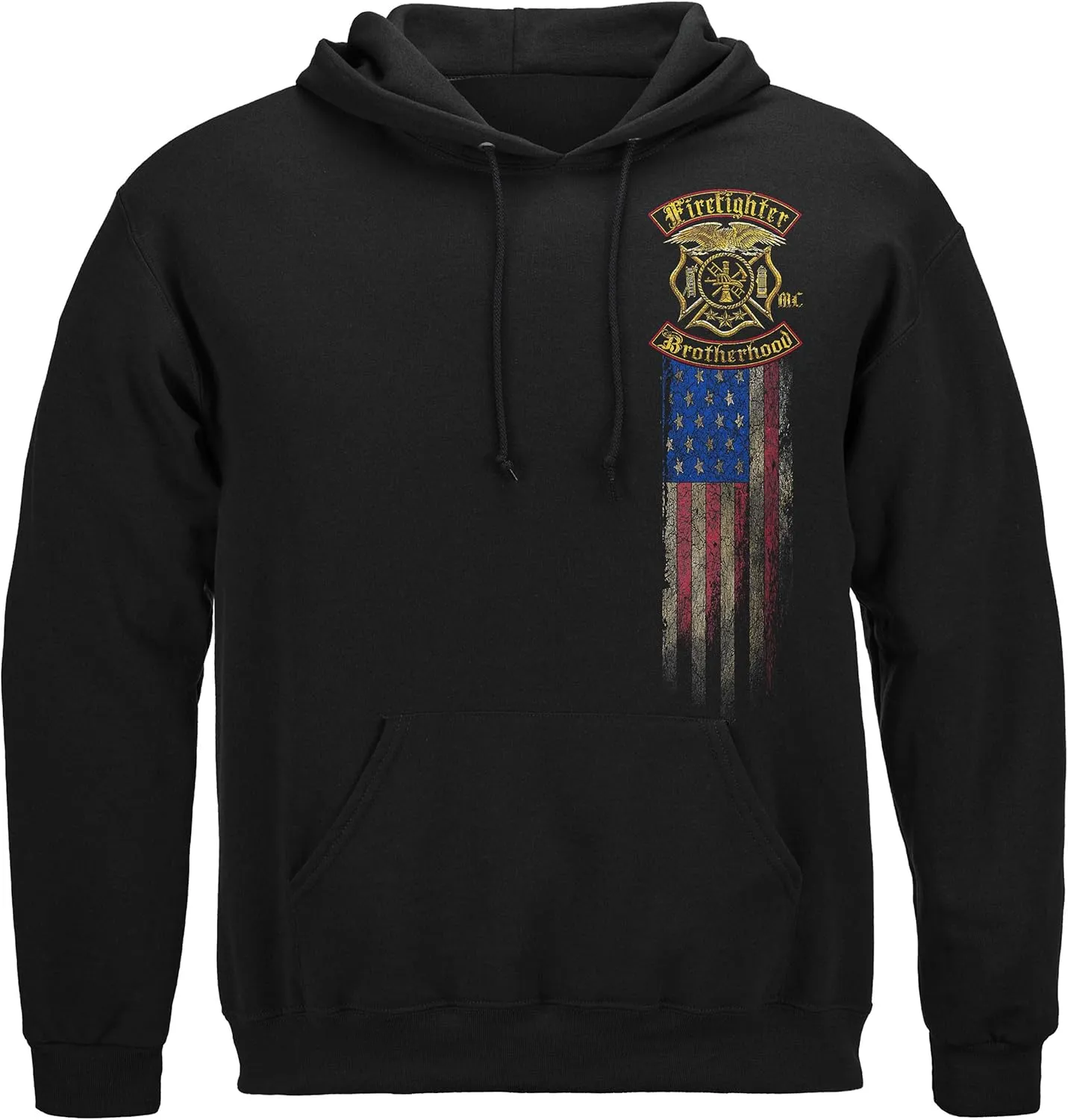 Erazor Bits Firefighter T Shirt - Distressed Double Flagged Brotherhood - Gold Foil Tshirt