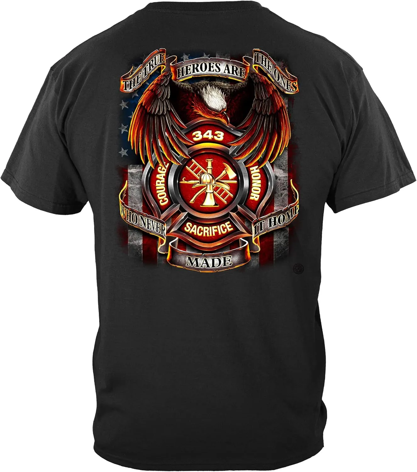 Erazor Bits Firefighter T Shirt - Distressed Double Flagged Brotherhood - Gold Foil Tshirt