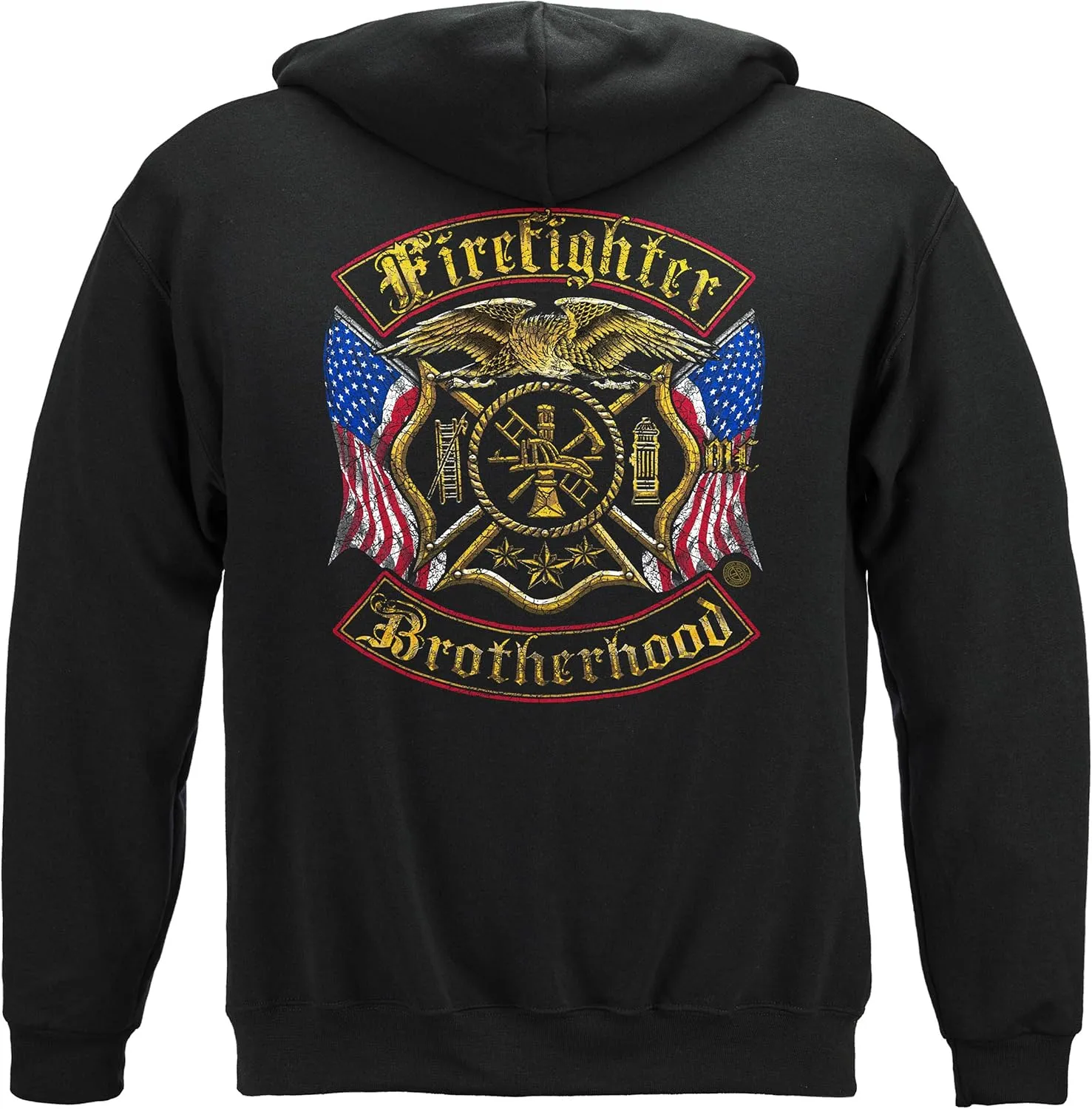 Erazor Bits Firefighter T Shirt - Distressed Double Flagged Brotherhood - Gold Foil Tshirt