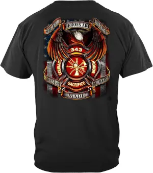 Erazor Bits Firefighter T Shirt - Distressed Double Flagged Brotherhood - Gold Foil Tshirt